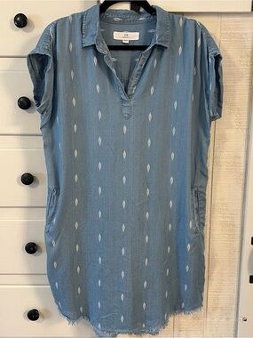 Thread & Supply Light Blue Patterned Chambray Tunic Dress